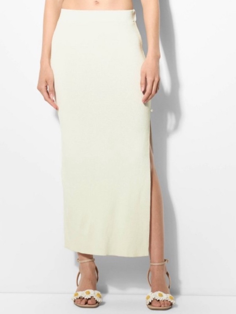 Wild Fable Off White Pearl Side Slit Sweater Maxi Skirt